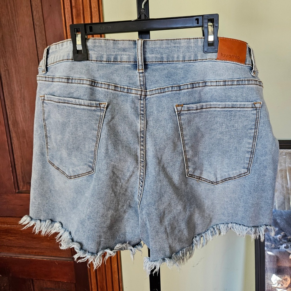 Luvamia Frayed Fringe Denim Shorts New with Tags